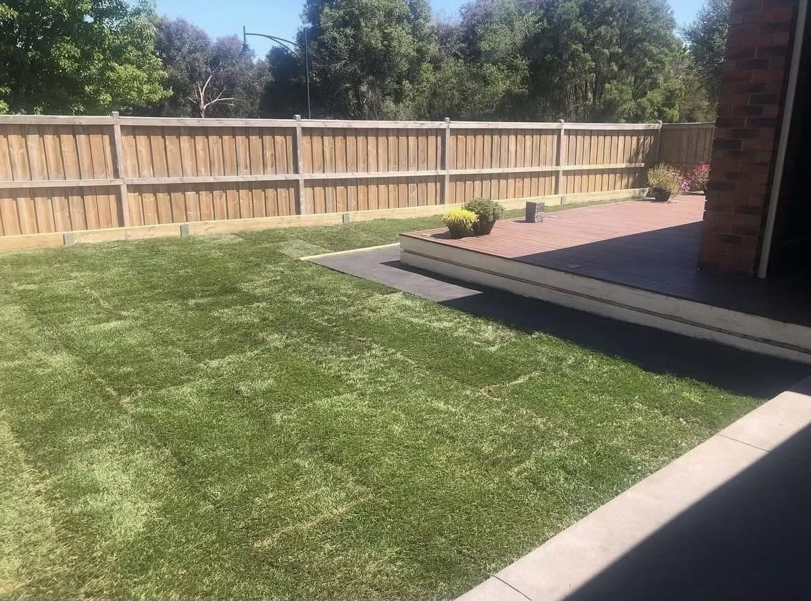 A backyard with a wooden fence and a lush green lawn. — Hard Surface Cleaners in Clayton, VIC