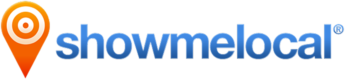 An orange map location pin icon featuring a bullseye, centered over a light blue city skyline silhouette.