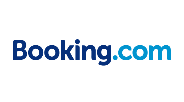 The booking.com logo is blue and white on a white background.