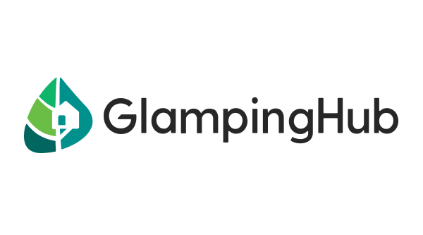 The logo for glampinghub is a green leaf  with a house on it.