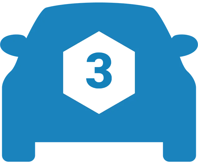 A blue car with a white hexagon with the number 1 on it.