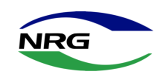 NRG logo with black text within blue and green curved shapes.