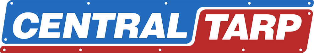 Logo for "Central Tarp" in white text on blue and red backgrounds.