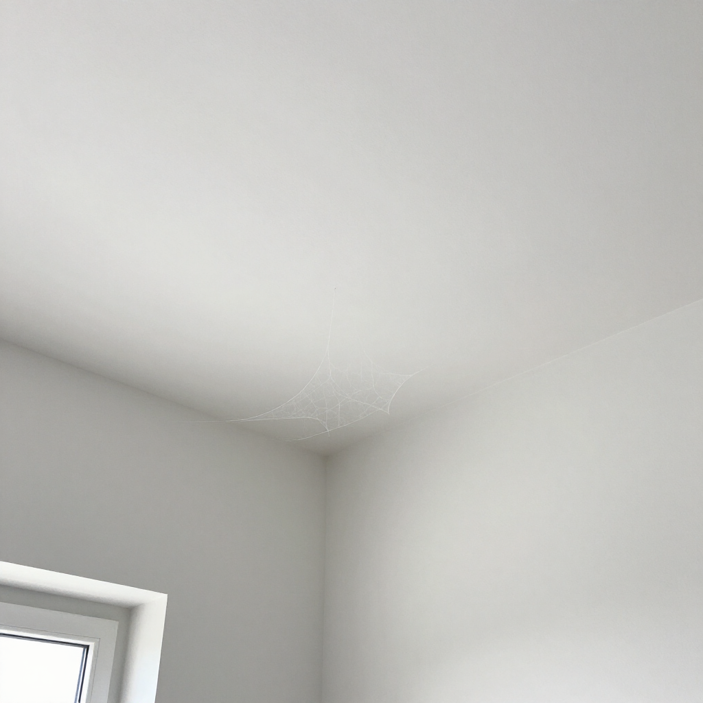 White ceiling corner with a faint water stain above a window frame