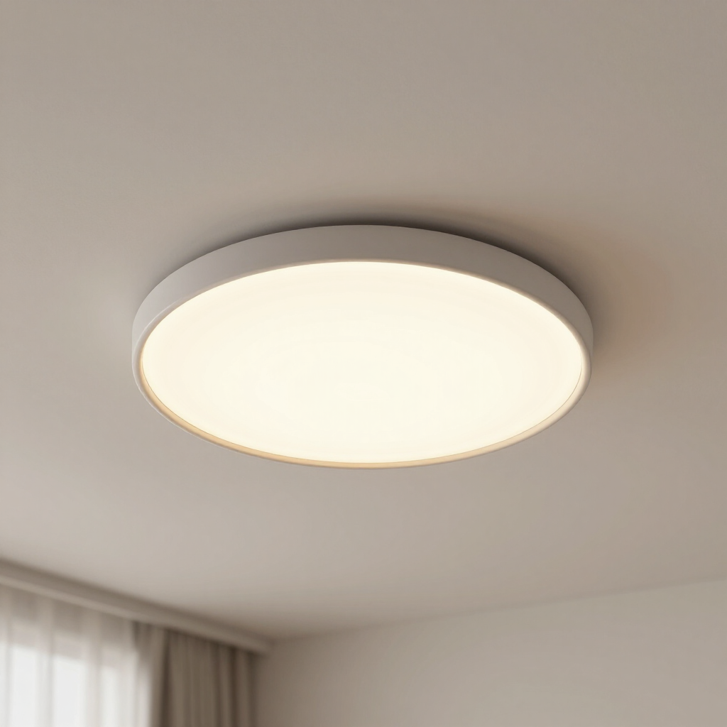 Round white ceiling light in a modern room