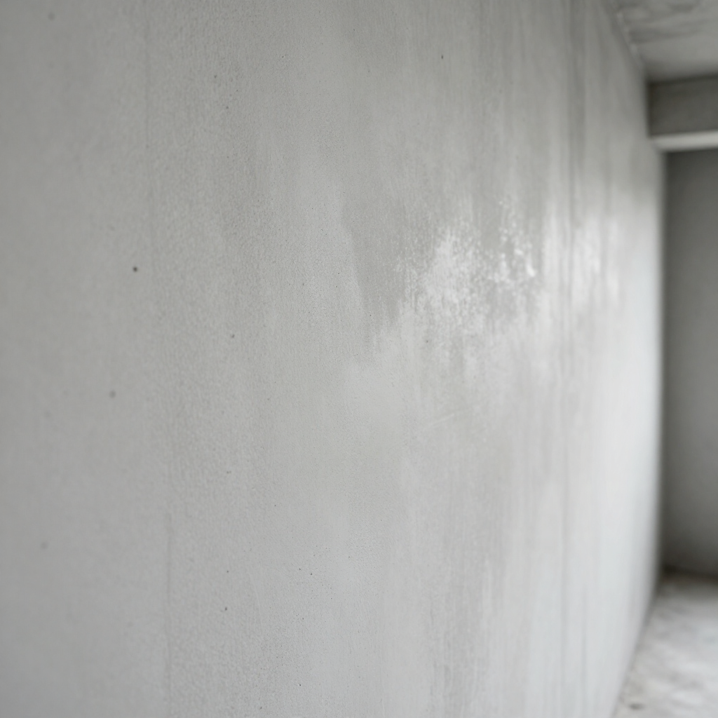 Bare white hallway wall with a narrow corridor and window light at the end