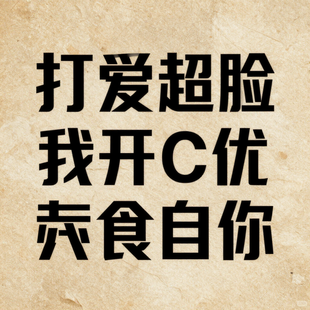 Black Chinese text on a beige textured background reading “打爱超脸 我开C优 去食自你”.