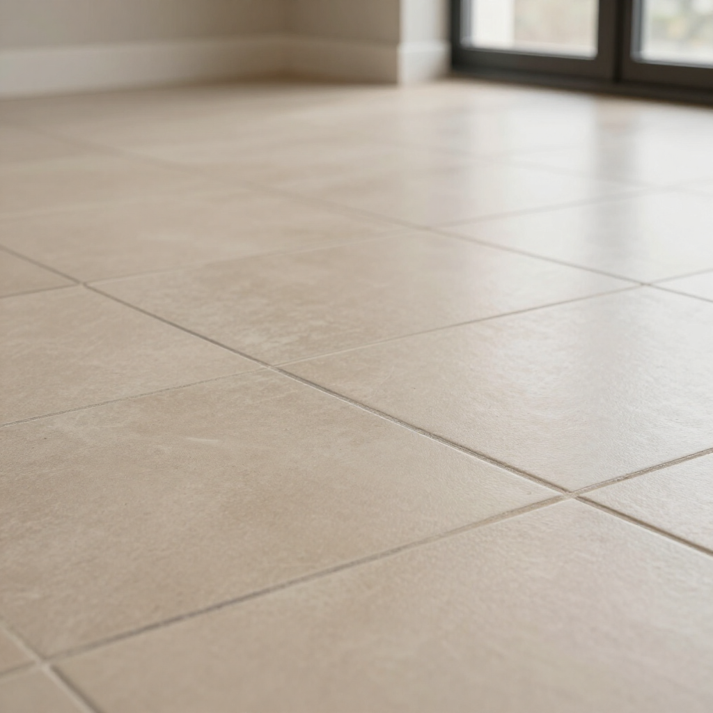 Light beige tiled floor beside a window in a bright room