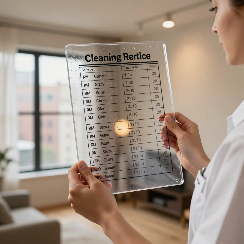 Person holding a clear cleaning schedule checklist in a bright room.