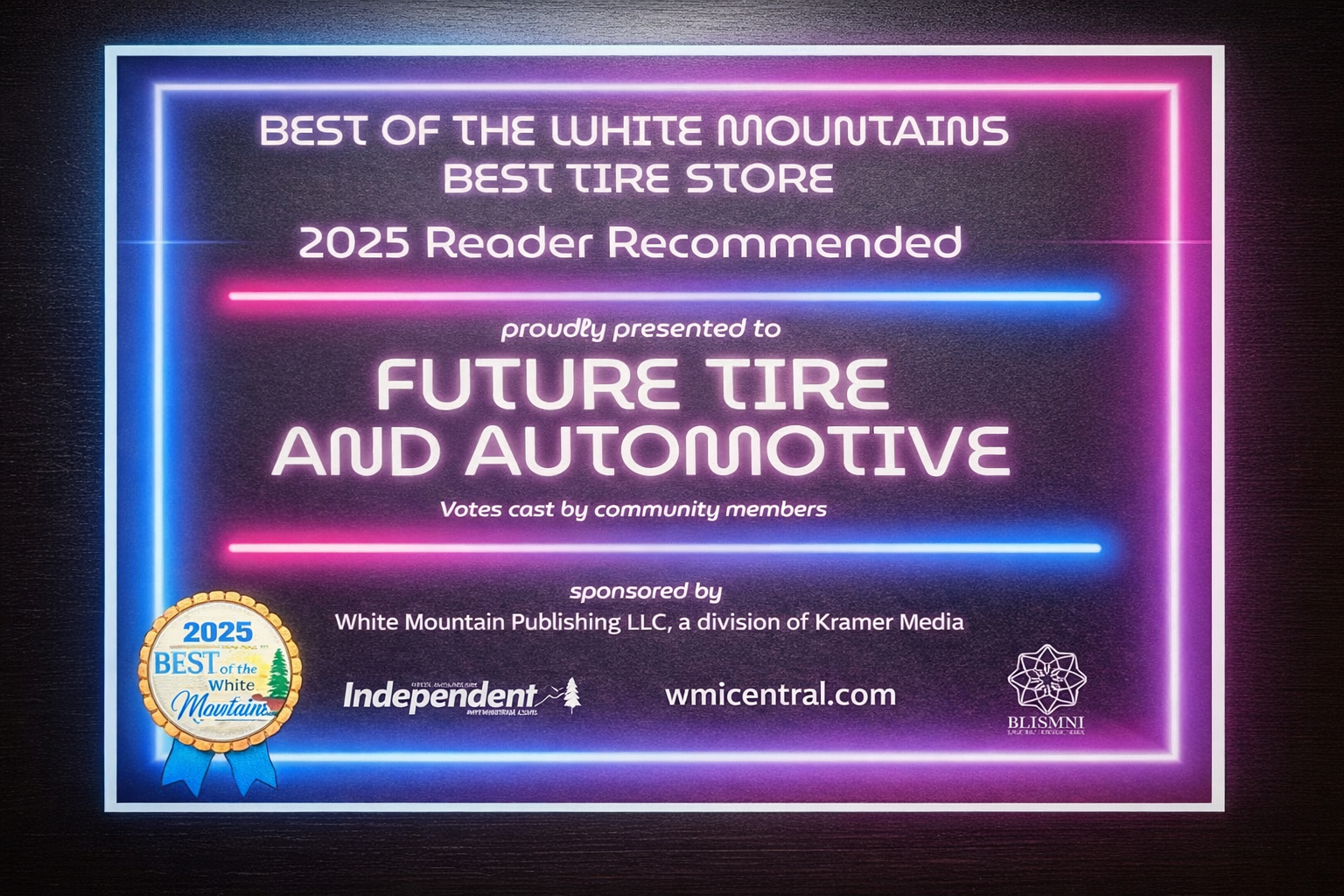 Award certificate for Future Tire and Automotive: 
