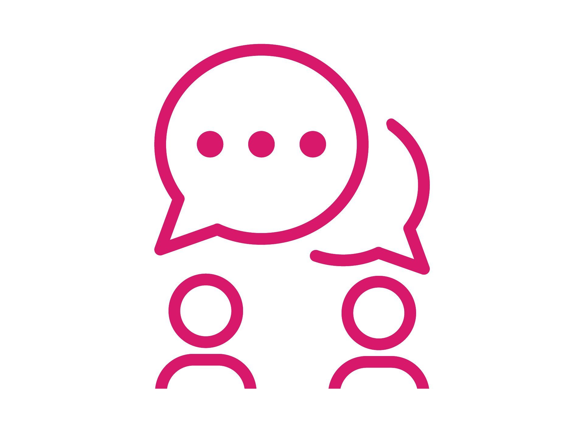 A pink icon of two people talking to each other.