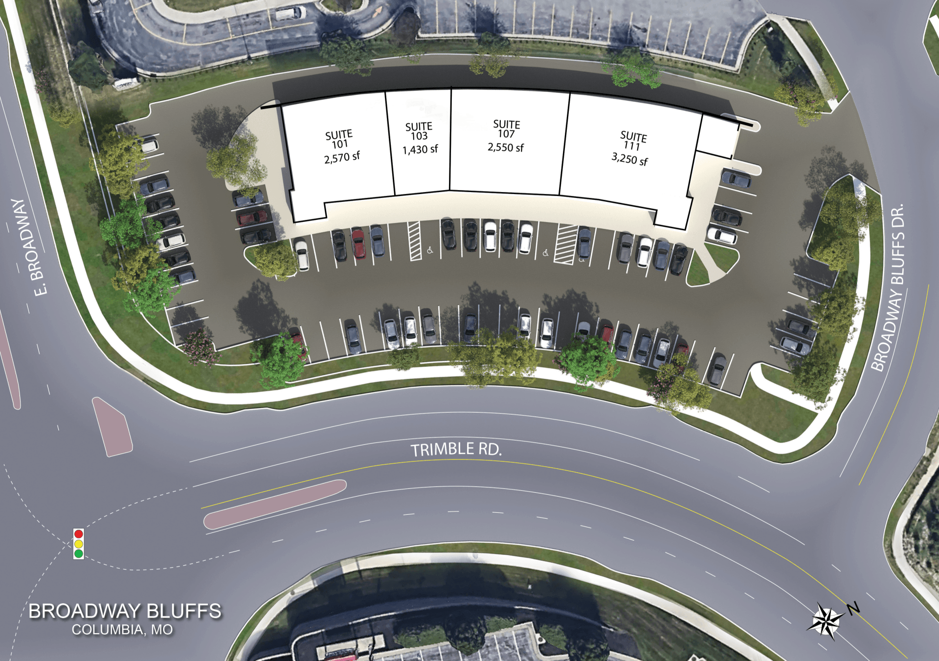 Site Plan of Broadway Bluffs in Columbia, MO. Learn More at Lindner Properties