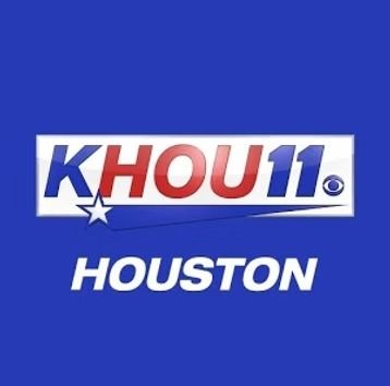 The KHOU 11 Houston logo featuring bold blue and red text with a star on a blue background.