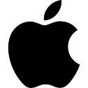 Black Apple logo silhouette, featuring a stylized apple with a bite taken out of the right side and a leaf on top.