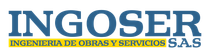 Logotipo de INOSER, empresa de ingeniería, con texto azul sobre fondo amarillo