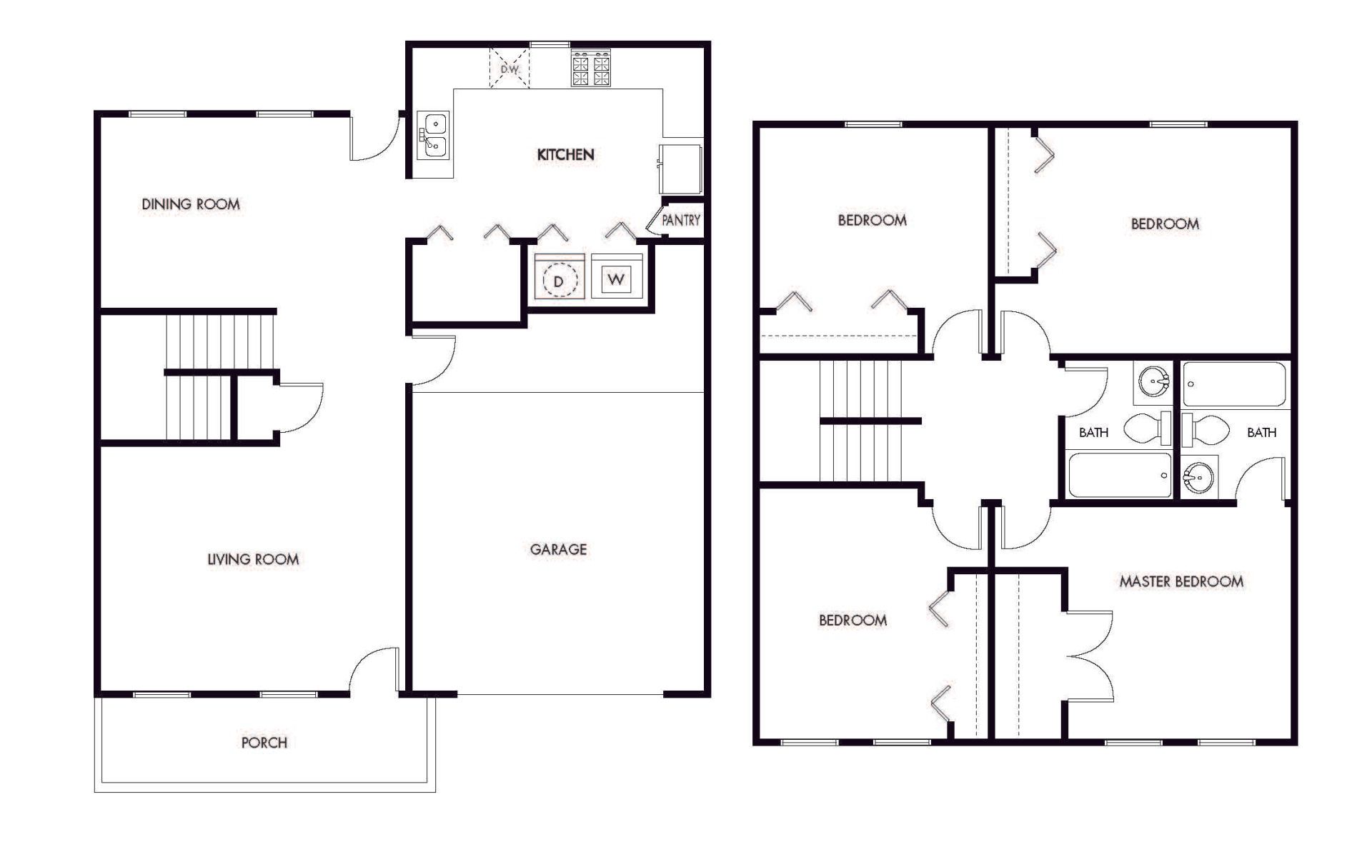 Four bedroom two bathroom two level floor plan