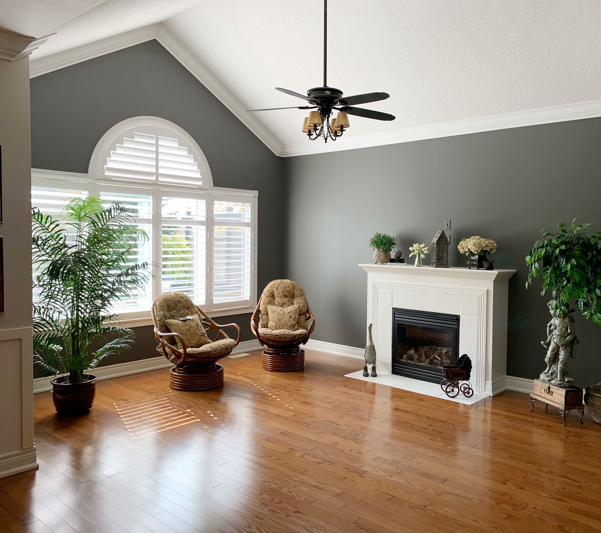 Interior painting project featuring crisp trim and wall finishes
