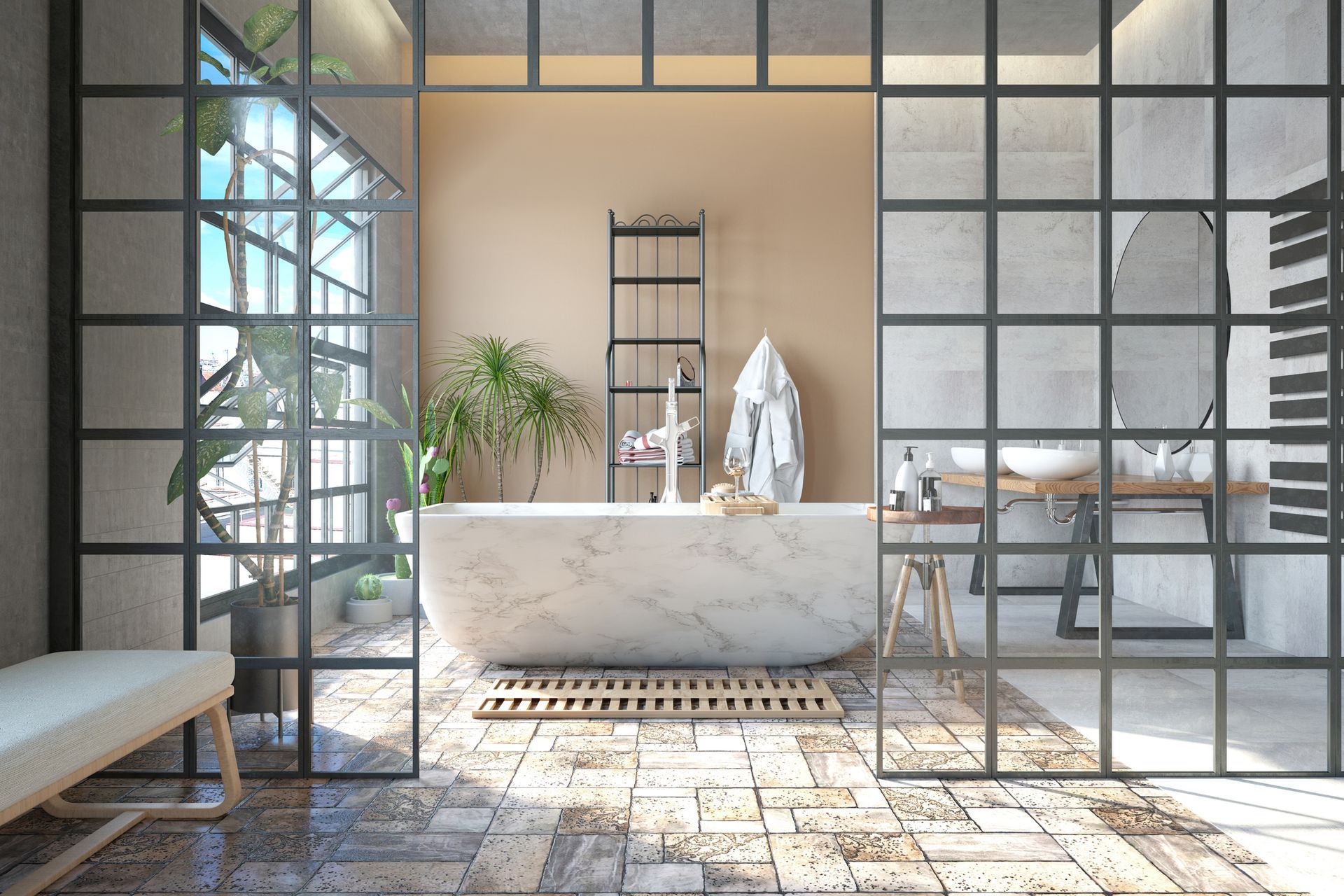 A bathroom with a bathtub, sink, mirror and sliding glass doors.