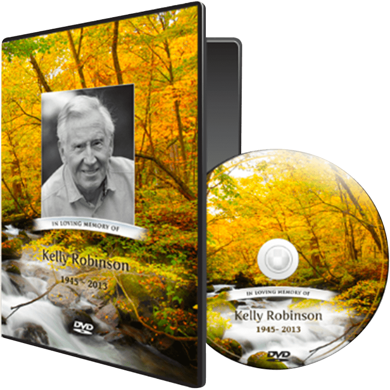DVD case and disc with autumn leaves background and a black-and-white portrait labeled Kelly Robinson 1935–2013