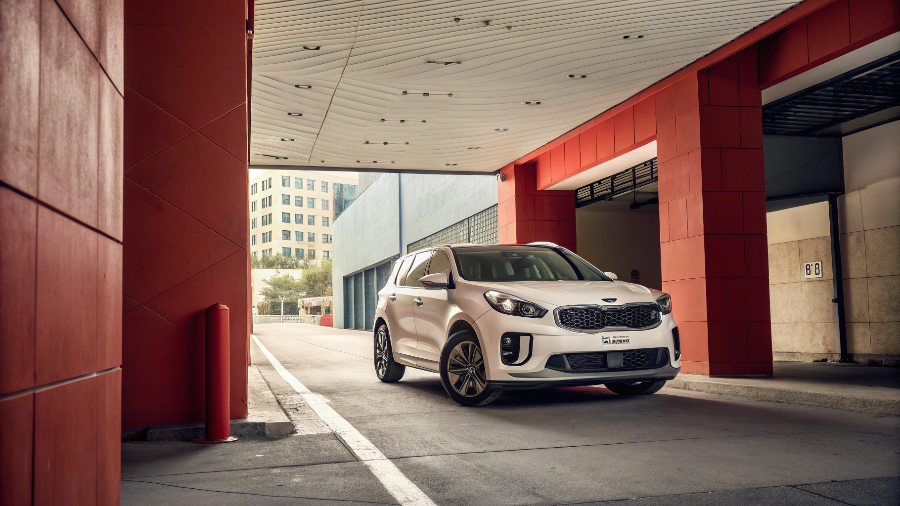 Mid-century modern credenza with a lamp and decorative objects, in a sunlit room.