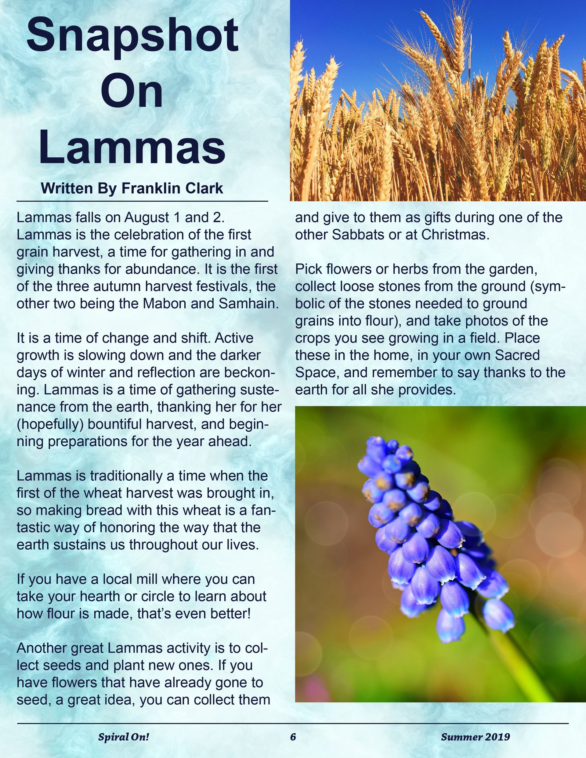 A newspaper article about snapshots on lammas, Summer 2019 magazine.