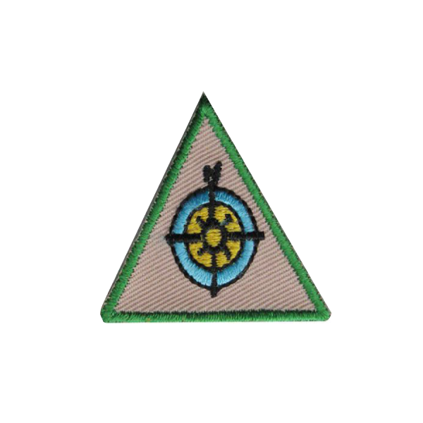 A triangle with a target and an arrow on it badge.