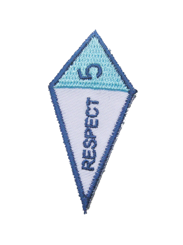 A blue and white patch that says respect on it award.