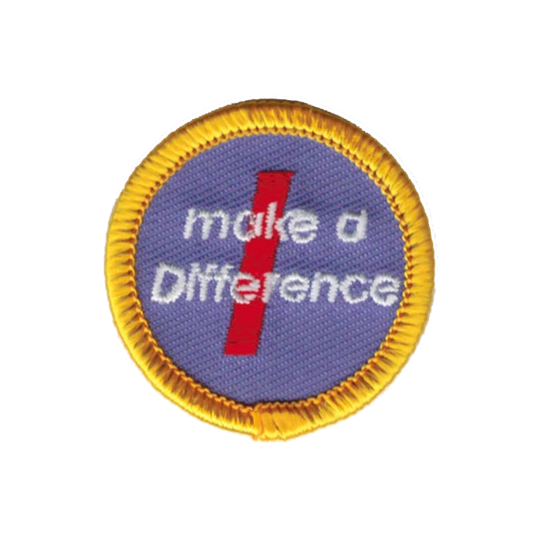 A patch that says make a difference on it badge.