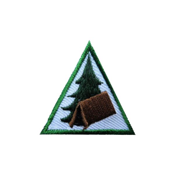 A triangle with a tent and a tree on it award.
