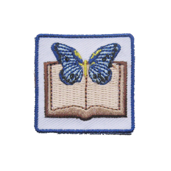 A butterfly is sitting on top of an open book award.