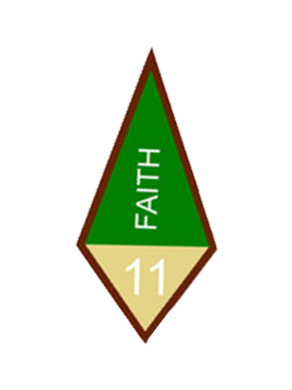 A green triangle with the word faith on it award.