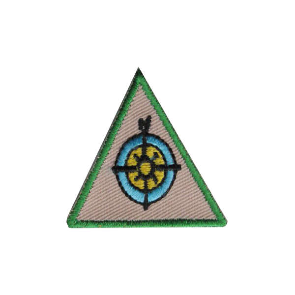 A triangle with a target and an arrow in it badge.