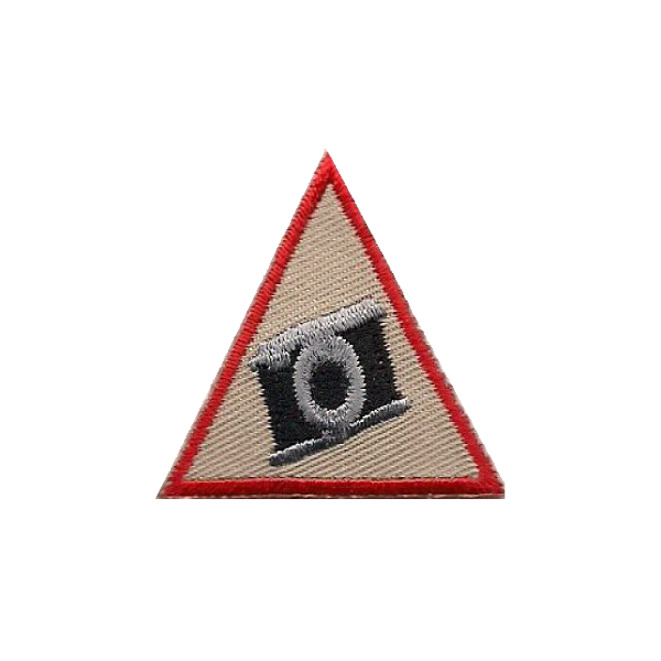 A triangle with a camera embroidered on it badge.