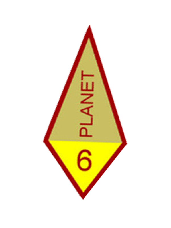 A diamond shaped badge that says 6 planet on it award.