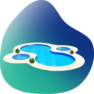 An illustration of a swimming pool with plants around it