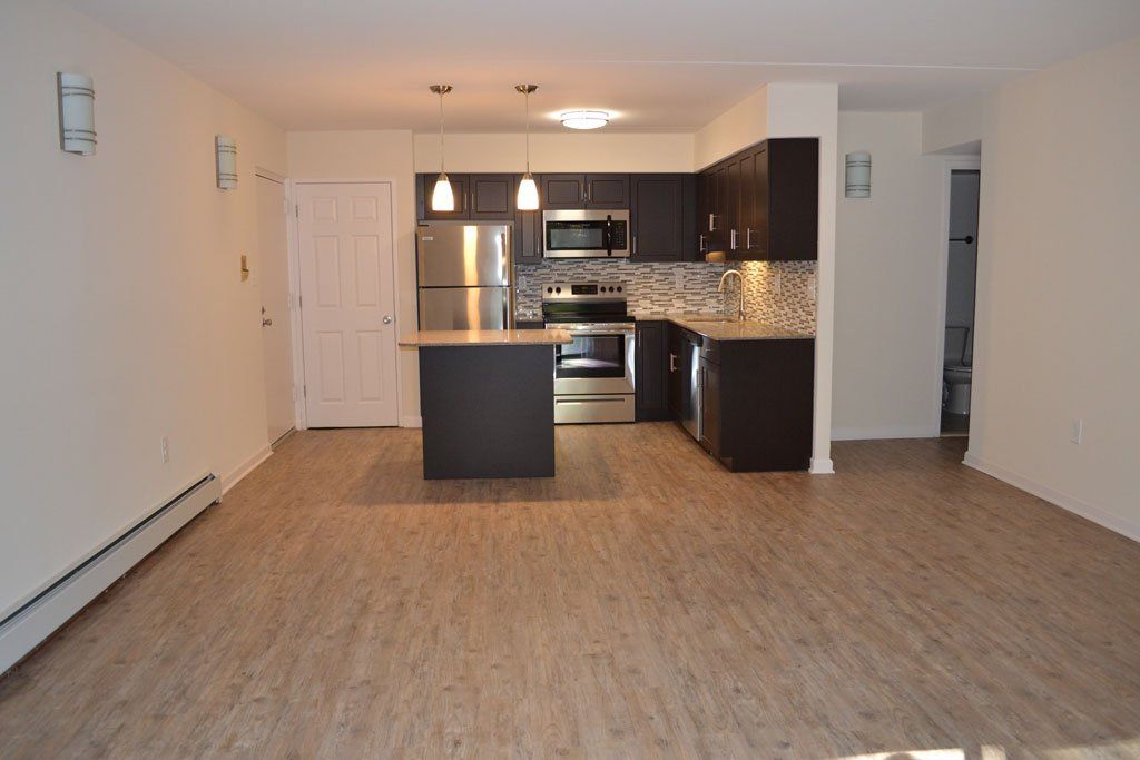 Media Station Apartments Living Area and Kitchen