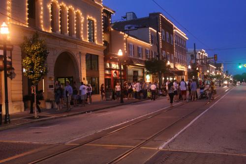 Downtown Media at Night with Street lights on