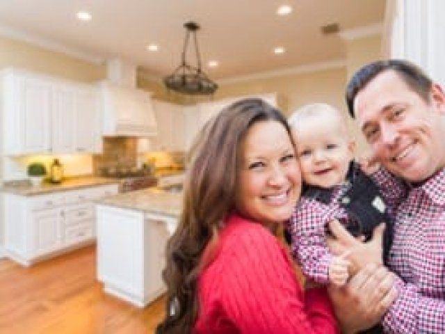 Family in new kitchen
