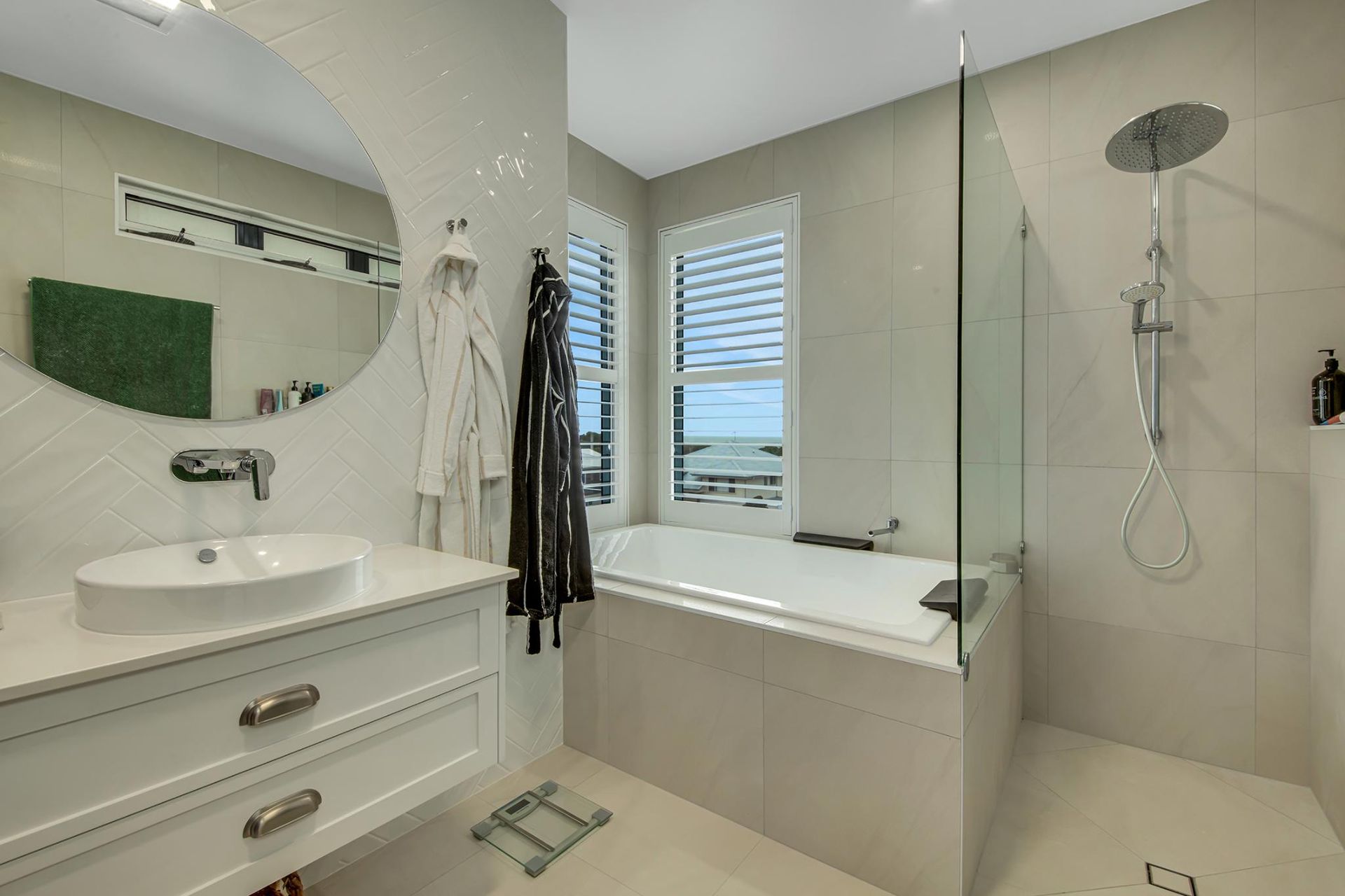 A Bedroom With A Bed , Window , Shutters And Curtains — Wares Blinds, Screens & Awnings In Gladstone Central, QLD