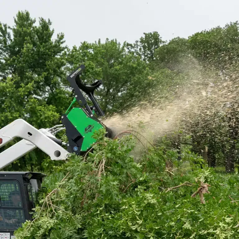 Diamond Mowers DC Pro drum mulcher cutting trees showing high torque performance for land clearing applications