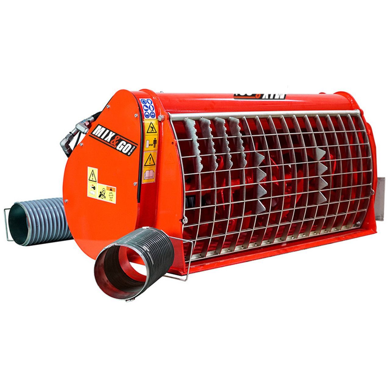 Eterra Hurricane skid steer concrete mixer attachment with protective mixing drum guard