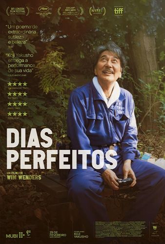 A movie poster for dias perfeitos shows a man in a blue shirt