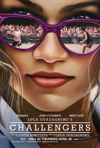 A movie poster for challengers with a woman wearing sunglasses.