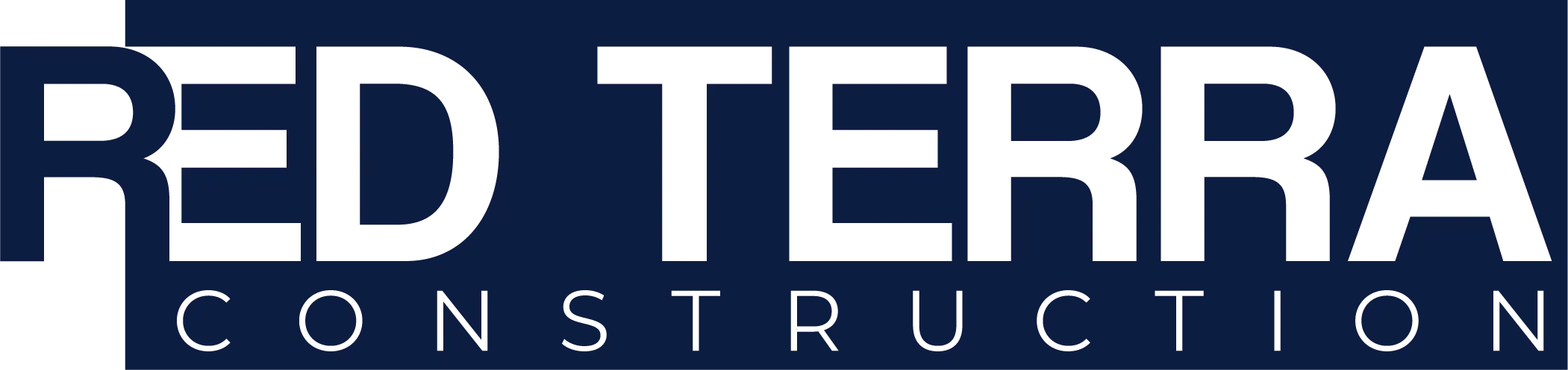 A blue and white logo for red terra construction