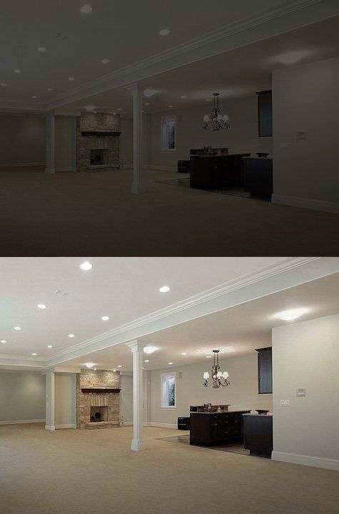 A stylish looking room in a basement  