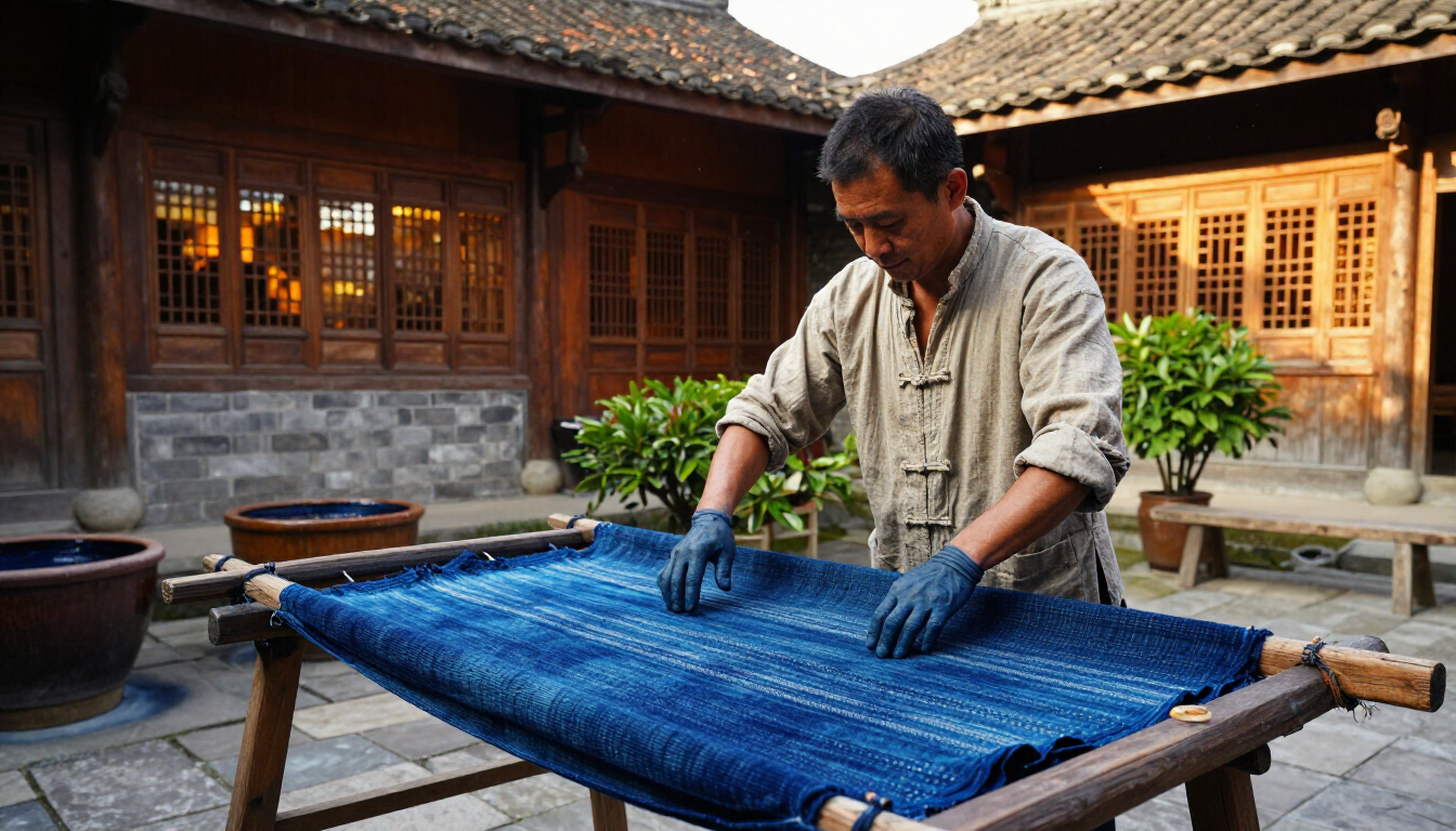 Traditional Chinese textile artisan at work