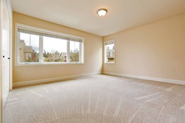 White West Highland Terrier dog lying on brown carpet.