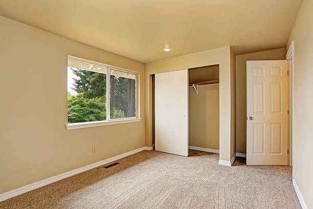 Empty room with closet in light tone with carpet floor