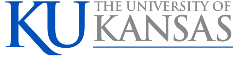 A blue and white logo for the university of kansas