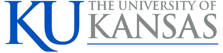 A blue and white logo for the university of kansas